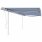 vidaXL Copertină retractabilă manual, st&acirc;lpi, albastru/alb, 4,5x3,5 m