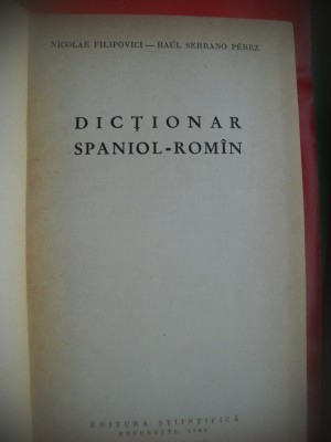 HOPCT DICTIONAR SPANIOL-ROMAN-N FILOPOVICI-CARTE LEGATA 1964 -1010 PAGINI foto