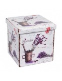 Taburete cu spatiu depozitare, Design, MDF/ Piele ecologica, 100 kg, 38 x 38, Lavanda New