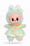 Jucarie de plus breloc - tip Labubu - 15 cm - imbracat in rochita colorata - verde