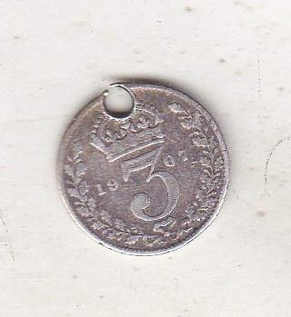 bnk mnd Marea Britanie Anglia 3 pence 1907 argint