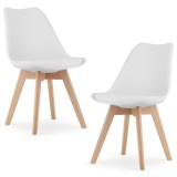 Set 2 Scaune Mercaton Grosseto, Stil Scandinav cu Picioare din Lemn, Sezut din PP si Perna din Piele Ecologica, Maxim 120 Kg, 49