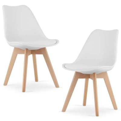 Set 2 Scaune Mercaton Grosseto, Stil Scandinav cu Picioare din Lemn, Sezut din PP si Perna din Piele Ecologica, Maxim 120 Kg, 49 foto