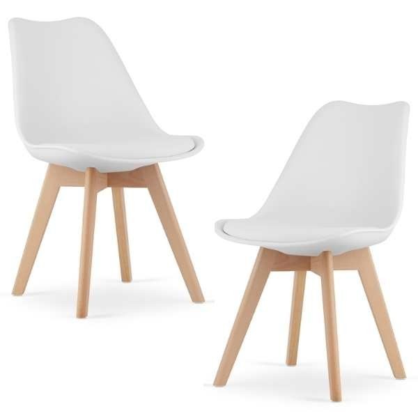 Set 2 Scaune Mercaton Grosseto, Stil Scandinav cu Picioare din Lemn, Sezut din PP si Perna din Piele Ecologica, Maxim 120 Kg, 49