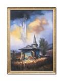 Cumpara ieftin Tablou Pogorarea Mantuitorului Manastirea Voronet pictat manual inramat 110x80cm ulei pe panza, Geo Ungureanu
