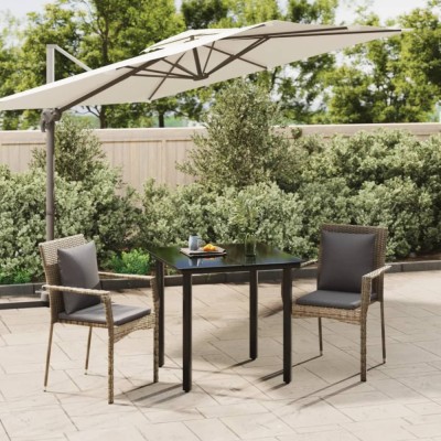 vidaXL Set mobilier de grădină cu perne, 3 piese, negru/gri, poliratan 3185113 foto