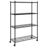 Raft depozitare cu roti 4 niveluri negru 90x35x142 cm 200 kg