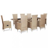 vidaXL Set mobilier de exterior cu perne, 9 piese, bej, poliratan