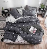 Cumpara ieftin Lenjerie Pat Bumbac Berlin Gri Negru, 4 Piese, Cu Elastic, 140x200 cm (single)