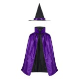 Cumpara ieftin Set 2 piese, palarie si pelerina Halloween pentru fete, 90 cm, L, satin, mov, negru