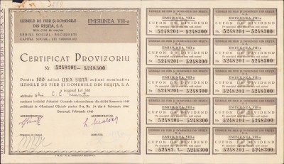 HST A662 Certificat provizoriu Uzinele de Fier și Domeniile Reșița foto