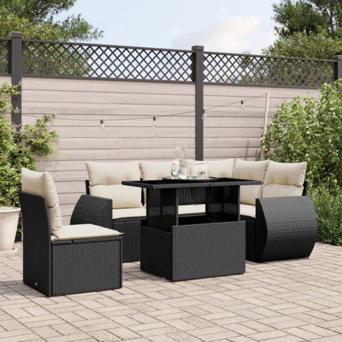 Set mobilier de gradina cu perne, 6 piese, negru, poliratan GartenMobel Dekor