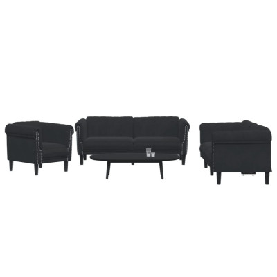 Set de canapele, 3 piese, negru, catifea GartenMobel Dekor foto
