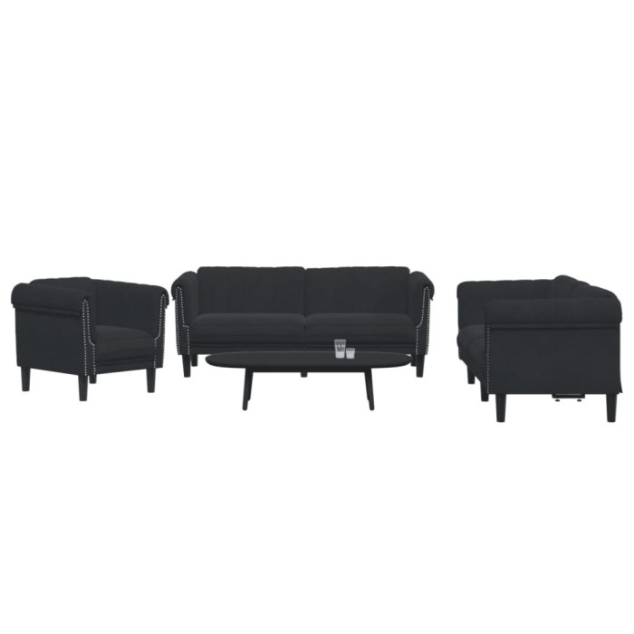 Set de canapele, 3 piese, negru, catifea GartenMobel Dekor