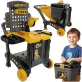 Atelier de constructii 3 in 1, set 59 piese, atelier/carucior/roaba, trusa scule