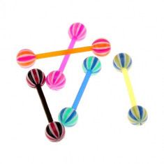 Piercing flexibil pentru limbă din acrilic UV, bile cu aspect de bomboană în trei culori - Culoare Piercing: Ametist – Alb – Portocaliu - AWO