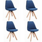Cumpara ieftin Set 4 scaune bucatarie/living, Jumi, saida, catifea, lemn, albastru si natur, 49x52x83 cm