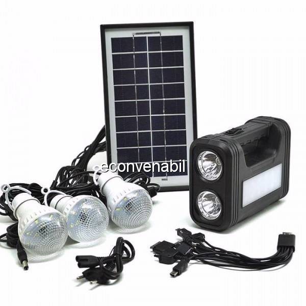 Kit Solar Lanterna LED, USB, 3 Becuri, 6V 4Ah GDLite GD8017 Kit Solar Lanterna LED, USB, 3 Becuri, 6V 4Ah GDLite GD8017