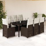 Set bistro de grădină cu perne, 9 piese, maro, poliratan