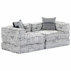 vidaXL Canapea puf modulara cu 2 locuri, gri deschis, material textil foto