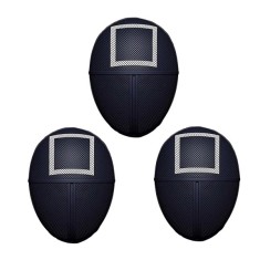 Set trei masti pentru carnaval, Squid Game, Patrat, Negru