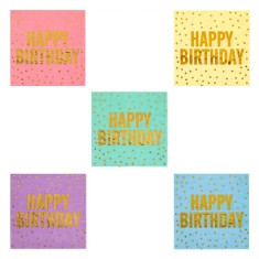 Set șervețele Petrecere Multicolor, 33x33cm, 25 Buc, Mesaj Happy Birthday, 2 Straturi