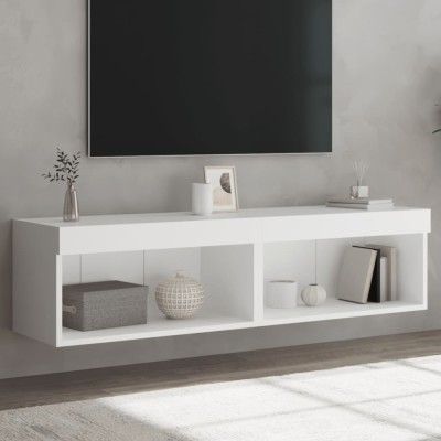 vidaXL Comode TV cu lumini LED, 2 buc., alb, 60x30x30 cm foto