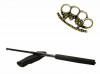 Set Autoaparare: Baston Telescopic 50cm Negru + Pumnal/Box Craniu Otel, Husa Curea, 20cm Pliat