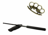 Cumpara ieftin Set Autoaparare: Baston Telescopic 50cm Negru + Pumnal/Box Craniu Otel, Husa Curea, 20cm Pliat