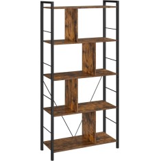 VASAGLE Biblioteca din lemn cu 5 nivele, stil industrial, 30x74x150cm, maro rustic Household NewTrend foto