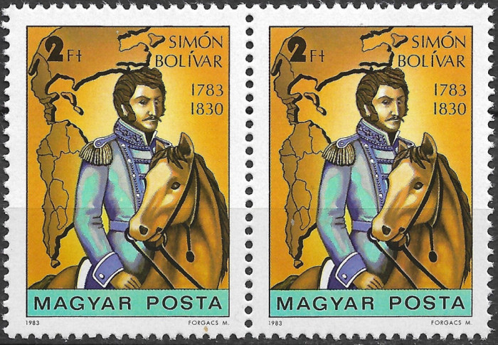 Ungaria 1983 - Aniversarea lui Simon de Bolivar - pereche - serie neuzată (T524)