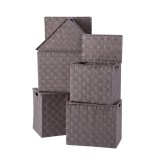 Cumpara ieftin Set 5 cutii depozitare cu capac maro 28 x 18 x 25,5, 30 x 20 x 26,5, 32 x 22 x 27,5, 34 x 24 x 28,5, 36 x 26,5 x 30 cm