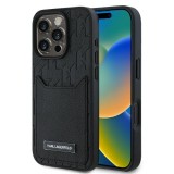Husa iPhone 16 Pro Max Karl Lagerfeld Hardcase Leather Cardslots, Monogram, negru, KLHCP16XPGKHPRPK