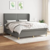 Cumpara ieftin Pat box spring cu saltea, gri &icirc;nchis, 180x200 cm, textil