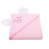 Cumpara ieftin Prosop cu gluga, Qmini, Cu urechi, Din bumbac, Dimensiune mare 80x80 cm, Pink Piggy