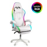 Cumpara ieftin Scaun Gaming OFF 298, Lumini RGB, Suport Picioare, Piele Ecologica, Reglabil, Suport Lombar, Tetiera, 120 kg, Albastru/Negru