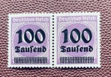 Germania Republica de la Weimar 1923 Hiperinflație Supratipar 100 Tausend pe 100 Mărci Pereche Orizontală Neștampilat MNH - OREF1