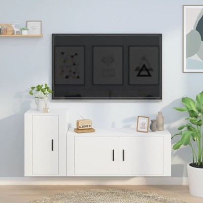 Set dulap TV, 2 piese, alb, lemn prelucrat foto
