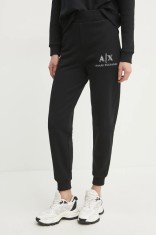 Armani Exchange pantaloni de trening din bumbac femei, culoarea negru, cu imprimeu, XW000162 AF11851