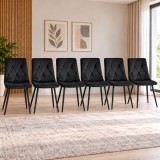 Set 6 scaune bucatarie/living, Artool, Libra, catifea neagra, picioare metal negru, 44x40x88.5 cm