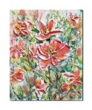 Tablou flori in roz, corai si alb impasto pictat manual, 50x40cm acril pe panza in relief efect 3D, Kenny Varniote