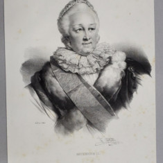 CATHERINE II , LITOGRAFIE , DESEN de GREVEDON , litografiat de C. MOTTE , 1827