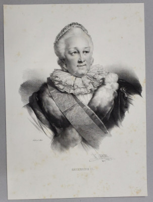 CATHERINE II , LITOGRAFIE , DESEN de GREVEDON , litografiat de C. MOTTE , 1827 foto