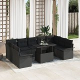 Gossi set de 10 piese de canapea de gradina cu perne din poliratan negru
