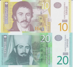Bancnota Serbia 10 si 20 Dinari 2006 - P46/47 UNC ( set x2 ) foto