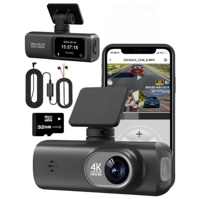 Camera de bord DVR V22 QOVU&amp;reg; Single 4K Fata, Modul GPS, Card 32GB si Kit parcare incluse, Senzor coliziune, Camp vizual ultra larg 170&amp;deg;, Vedere noctur foto