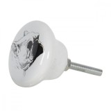Buton mobila din fier si ceramica alba neagra Dog 4x2 cm