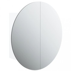 Dulap de baie cu oglinda rotunda si LED, alb, 47x47x17,5 cm foto