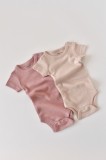 Cumpara ieftin Set de 2 body-uri cu maneca scurta din bumbac organic si modal - Roz/Blush BabyCosy (Marime: 6-9 luni)