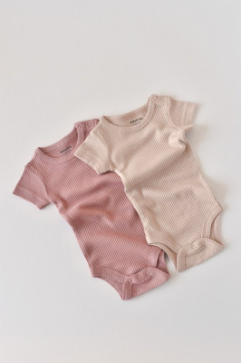 Set de 2 body-uri cu maneca scurta din bumbac organic si modal - Roz/Blush BabyCosy (Marime: 6-9 luni) foto